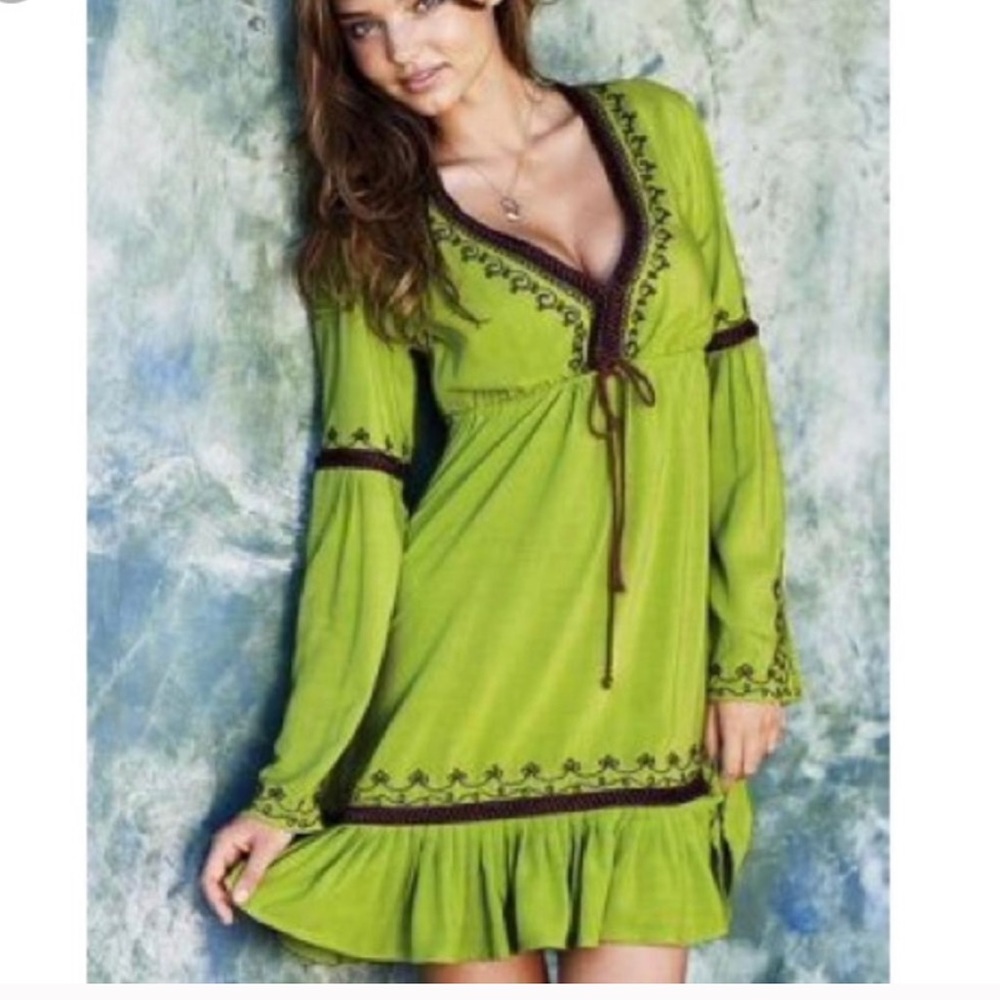 MODA International Brown & Green Embroidered Dress
